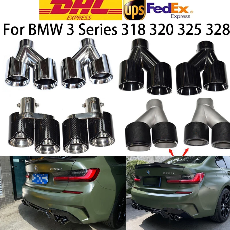 Tubos de escape de fibra de carbono de doble salida para coche BMW Serie 3 318 320 325 328 Foto 1 de 4