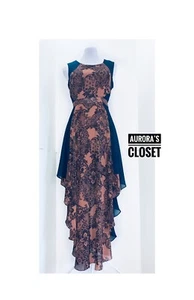 YA LA Small Rust Floral Chiffon Dress High Low Long Front Short Sides - Picture 1 of 6