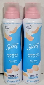 Secret Weightless Dry Spray  Deodorant 4.1 oz ea Wild Rose + Argan Oil (2 Pack) - Picture 1 of 11