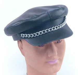 HARD ROCK MÜTZE PUNK ROCKER GAY PRIDE BIKER ""LEDERLOOK"" MIT KETTE ERWACHSENE - Bild 1 von 1