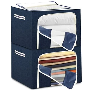 2 Pack Clothes Storage Container Set - 72L Closet Organizer Bag With Steel Fr... - Picture 1 of 7