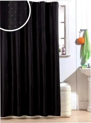 Shower Curtain Polyester Black 180x180cm 12 Hooks Best shower curtain - Image 1 of 4