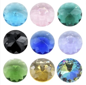 4 X PENDENTIFS EN VERRE À FACETTES DISQUE ROND 30 MM - CHOISIR LA COULEUR - Photo 1/15