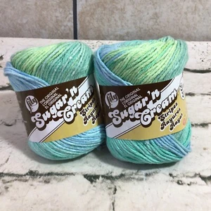 Lily Sugar ‘n Cream Yarn Blue Green Country Stripes Lot Of 2 Knitting Crochet - Picture 1 of 7