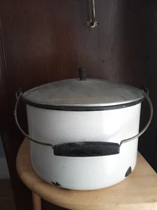 Hervidor de agua antiguo vintage esmaltado blanco 7" de alto 10,25" W - Imagen 1 de 23