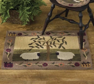 Willow & Sheep Handcrafted Hooked Rug Primitive Country By Park Design 24" x 36" - Picture 1 of 2