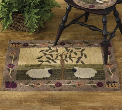 Willow & Sheep Handcrafted Hooked Rug Primitive Country (2) Park Design 2' x 3' - Image 1 of 2