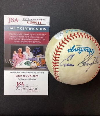 Enos Slaughter & Lefty Gomez Signedx2 Ball JSA AUTOS Cardinals/Yankees HOF WOW!! - Image 1 of 4