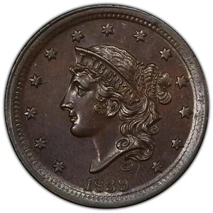 1839 1C Silly Head Coronet Head Cent PCGS AU58BN - Picture 1 of 3