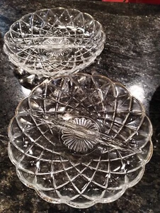 Set di 2 piatti caramelle Hazel Atlas 232 divisi Relish, finiture in oro anni '30 - Foto 1 di 6