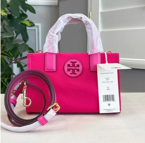 Mini borsa tote Tory Burch rosa caldo brillante Ella micro borsa e cinturino a tracolla