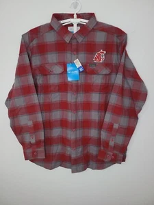 NWT Columbia Washington State Cougars NCAA Mens XL Plaid Red Flannel Shirt XL240 - Picture 1 of 8