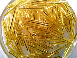 VTG 100 GOLD SILVER LINED 30mm BUGLE BEADS FRINGE ORNAMENTS #121811c - Picture 1 of 3