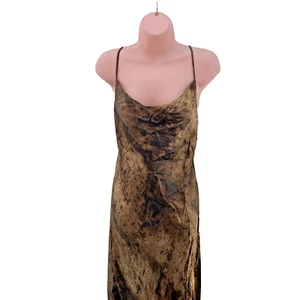 River Island Satin Cami Dress Cross Back Cowl Neck Size UK 8, Brown RRP £60 - Picture 1 of 18