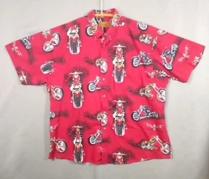 Clear Water Outfitters Men's XXL, Motorcycles Hawaiian Shirt, Red/Black - Picture 1 of 7