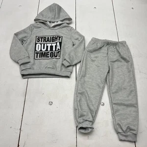 Gray 2-Piece Sweat Set Graphic Hoodie Pullover Sweatpants Set Unisex Kid 4-5Y - Picture 1 of 14