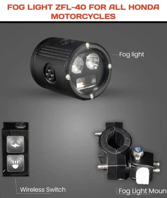 FOG LIGHT ZFL-40 BLACK FIT FOR ALL HONDA  MOTORCYCLES Foto 1 de 4