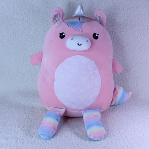 Pink Unicorn Pillow Plush Stuffed Animal Rainbow Silver Horns Hearts - Picture 1 of 9