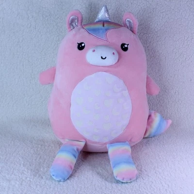 Almohada Unicornio Rosa Peluche Animal Arco Iris Plata Cuernos Corazones Foto 1 de 4