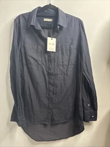 RM Williams 20% Silk Indigo Blue Semi Fitted Button Up Blouse Shirt Size 8 BNEW - Picture 1 of 21
