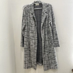 Abrigo a Cuadros Melloday Frente Abierto Bolsillos Peso Medio Muesca Solapa Blanco Negro L - Imagen 1 de 7