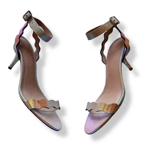 LOEFFLER RANDALL Reina Scalloped Leather Sandal Heels Iridescent Sz 9 - Picture 1 of 11