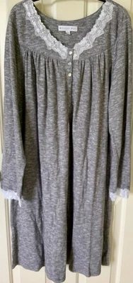 NUEVO SIN ETIQUETAS- Camisón Eileen West Gris “Dream Sweater Knit” Vestido Borde de Encaje talla M Foto 1 de 4