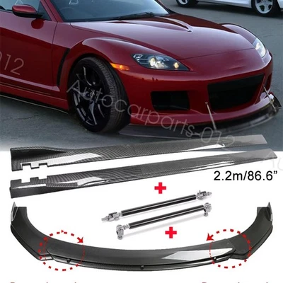 For Mazda RX-8 RX-7 Front Bumper Lip Strut Rods Side Skirts Carbon Fiber Style - Image 1 of 4