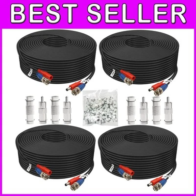 High-Quality 200ft BNC Cable Bundle - 4 Pack with Adapters & Tangle-Free Design - Image 1 of 4