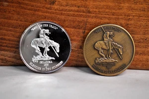 RARE Oklahoma Numismatic Silver 1oz + Bronze 1986 Native End of the Trail - Picture 1 of 13