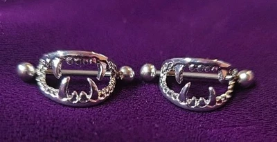 Anillo de pezón dientes de vampiro 14G (1,6 mm) acero quirúrgico par sin níquel  Foto 1 de 3