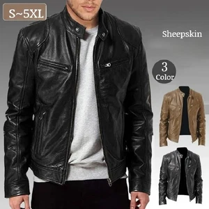 Men’s PU Leather Biker Jacket Slim Fit Motorcycle Coat Zipper Autumn Style - Picture 1 of 9