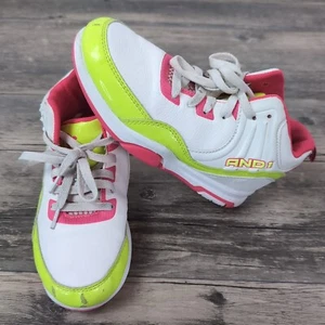 AND1 Girl Athletic Fierce Basketball Sneakers White Neon Yellow Green Size 3 - Picture 1 of 14