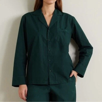 Camisa Pijama SKIMS Spa Bordada Algodón-Popelina en Verde Pino Talla XS Foto 1 de 4