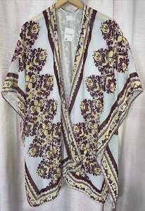 O/S NWT Hippie Boho Free People Red Purple Gold Velvet Kimono Floral One Size - Picture 1 of 12