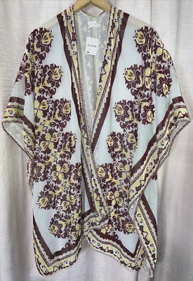 O/S NWT Hippie Boho Free People Red Purple Gold Velvet Kimono Floral One Size - Image 1 of 4