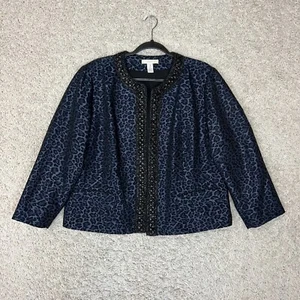Chicos Blazer Chico's 3 Size XL Blue Black Old Money Career Business Shimmer - Picture 1 of 7