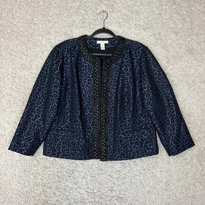 Chicos Blazer Chico's 3 Size XL Blue Black Old Money Career Business Shimmer - Image 1 of 4