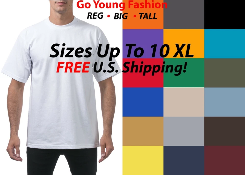 Mens Heavyweight T Shirts Plain Short Sleeve Tee Cotton BIG TALL 4XL to 10XL - Image 1 of 4