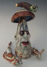 'Shroom and Worm' A Surreal Southern Folk Art Face Jug Sculpture by Ron Dahline
