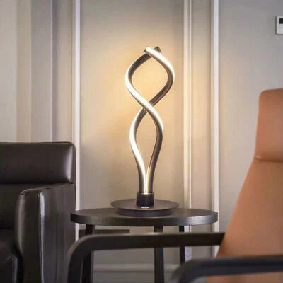 Modern LED Spiral Table Lamp Bedside Desk Light Bedroom Decor Curved Light Black - Image 1 of 4