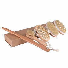 Dry Brushing Body Brush Set, Natural Boar Bristle Shower Brush, detachable Long