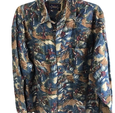 Vintage Flannel Shirt L The Arrow Company Fishing Hunting Graphics Duck Fish - Image 1 of 4