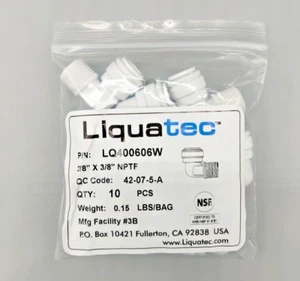 Tubo Liquiatec 3/8"" x 3/8"" NPTF conexión de empuje rápido 90 montaje paquete de 10 LQ400606W - Imagen 1 de 1