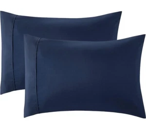 Queen Pillowcases Set of 2 Navy Brushed Microfiber Pillowcase 20 x 26 - A0125 - Picture 1 of 8