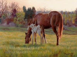 Mark Maritato Signed Art Print Mother and Child Horses Gettysburg Pennsylvania - Picture 1 of 1