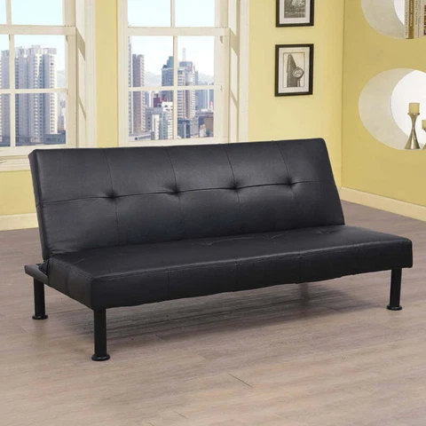 HXC Faux Leather Sofa Bed, Modern Futon Couch for Living Room, Black Cover