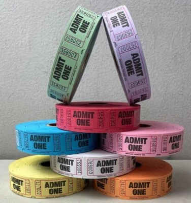 INDIANA TICKET COMPANY Admit One Raffle Tickets 1 Roll of 1000 Single Stub for a Carnival or Fun Fair