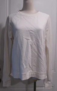 J. Crew 100% Cotton Ivory Cream Round Neck Eyelet Back Sweatshirt Medium - Picture 1 of 4