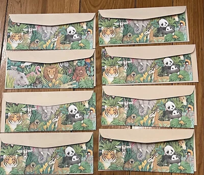 Lot Of 8 Vintage Blank Kids Jungle Safari Cards & Envelopes 9-1/4” x 4” Read - Image 1 of 4